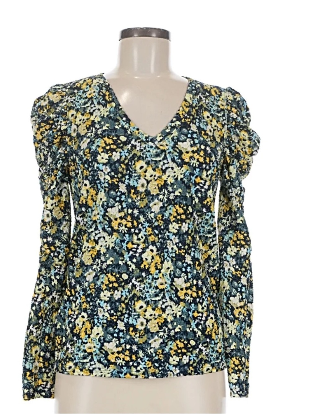 LOFT XS Floral Shirred Puff Sleeve Blouse